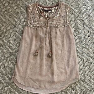 Anthropologie Sleeveless Blouse with Sequined Design and Tie Front